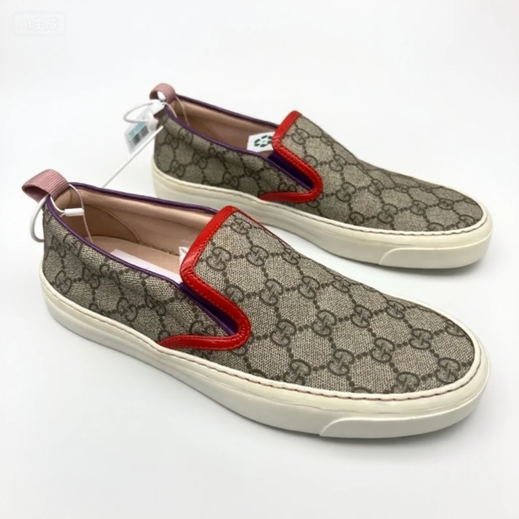 95新 GUCCI/古驰 棕色满印老花一脚蹬板鞋3.5欧GS1003