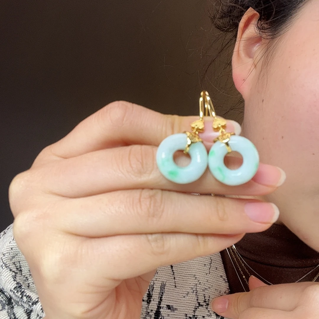 翡翠银S925镶嵌耳饰天然翡翠