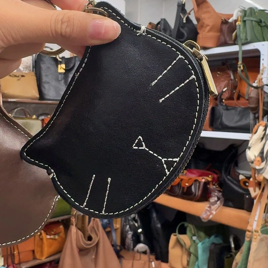 头层牛皮猫咪零钱包黑色