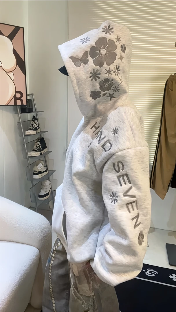 美式潮牌新款刺绣加绒卫衣男女款情侣上衣韩系设计感小众外套上衣