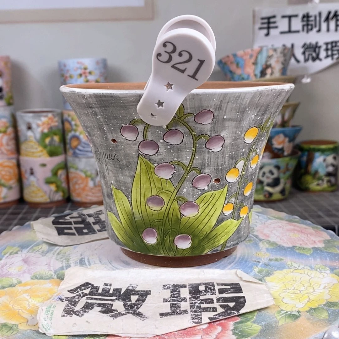 紫砂花盆红陶手绘花盆