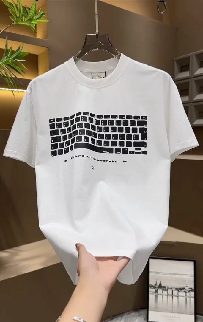 夏季新款字母个性印花痞帅圆领短袖T恤男士潮牌修身百搭青年半袖T