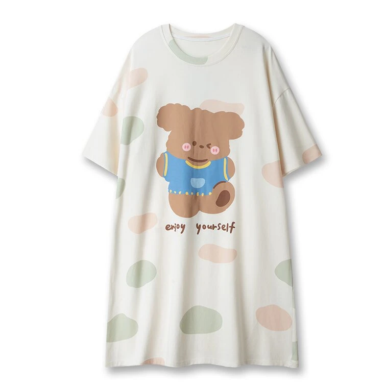 奶熊卷！日系卡通睡裙女纯棉短袖睡衣夏季薄款可爱甜美宽松家居服