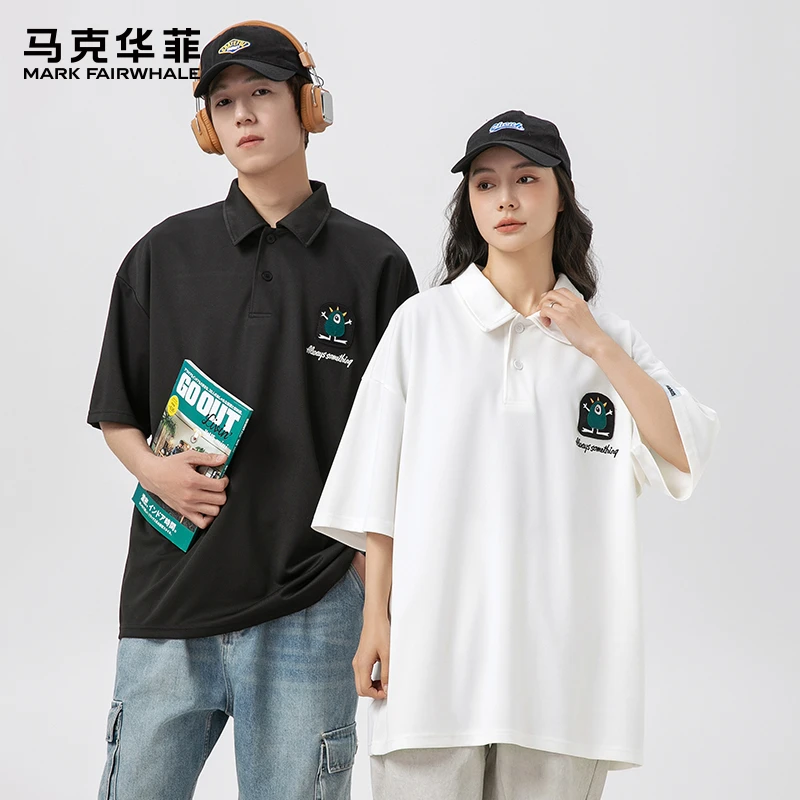 马克华菲夏季薄款短袖polo衫男宽松休闲潮流2025新款宽松翻领上衣