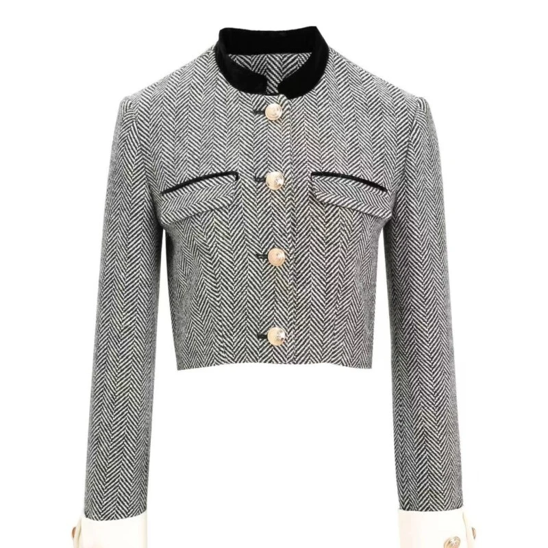 【李李推荐】摩登氛围感粗花呢长袖立领马术外套8100