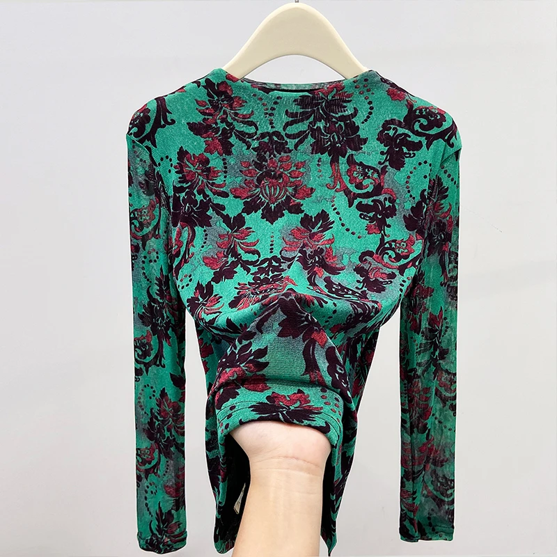 8259#高贵上档次小衫2025秋季新款半高领大气长袖网纱打底衫上衣