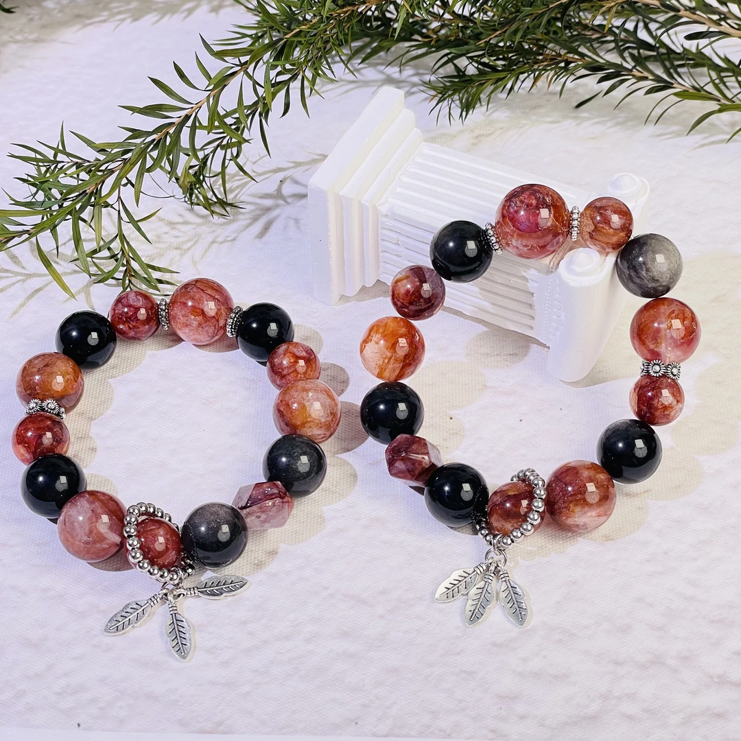 【2361 炭烤叉烧】银曜石红胶花12-15mm手串面小仙多样性发其一Z