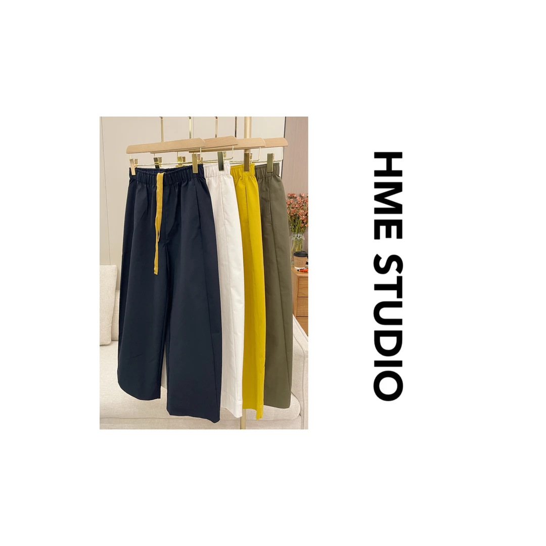 【HME】（立体裤）2025 藏肉显瘦慵懒松紧腰撞色抽绳后口袋刺绣休闲裤