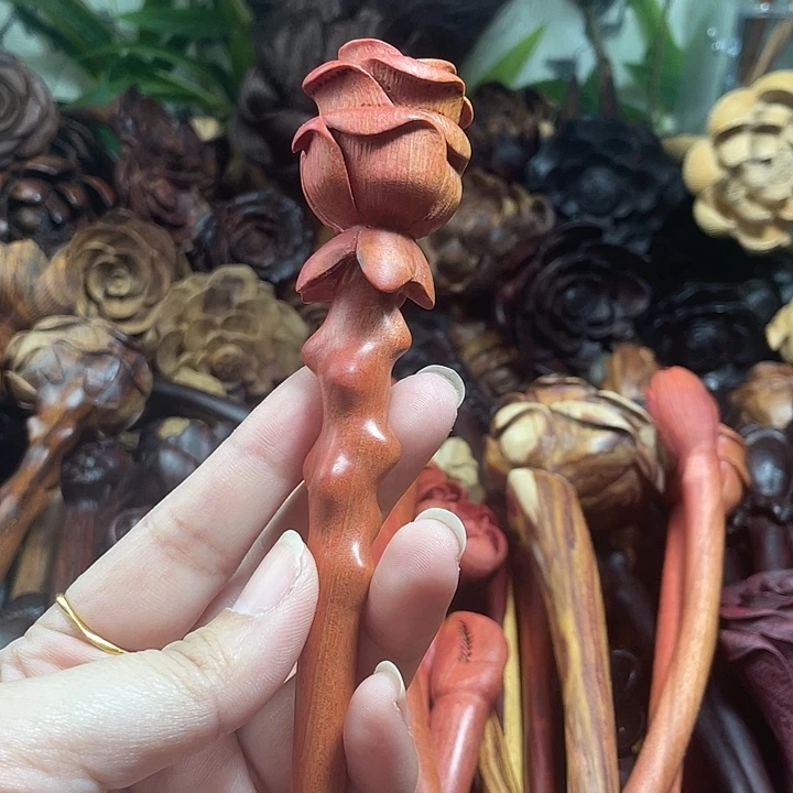 香榧木粉橡木玫瑰花发簪