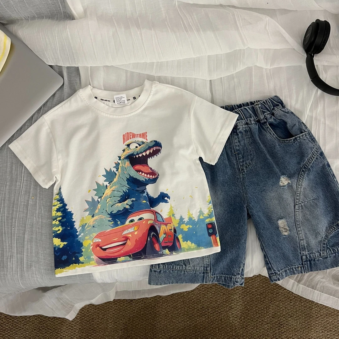 2025年夏季新款儿童短袖休闲百搭宽松时尚洋80224恐龙短袖