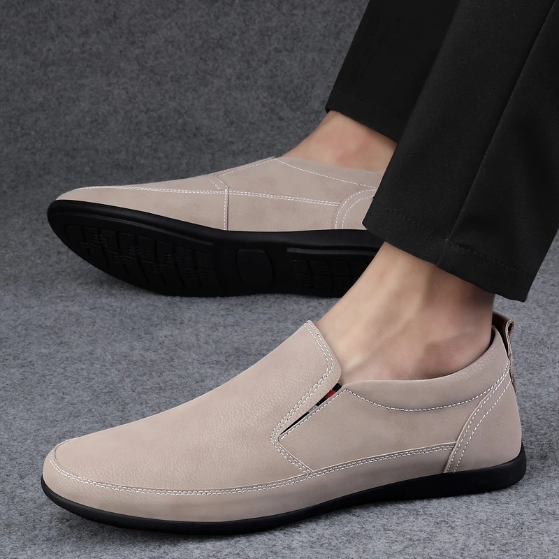 2025百搭皮鞋男款春季透气防臭软皮软底一脚蹬舒适高档男士豆豆鞋