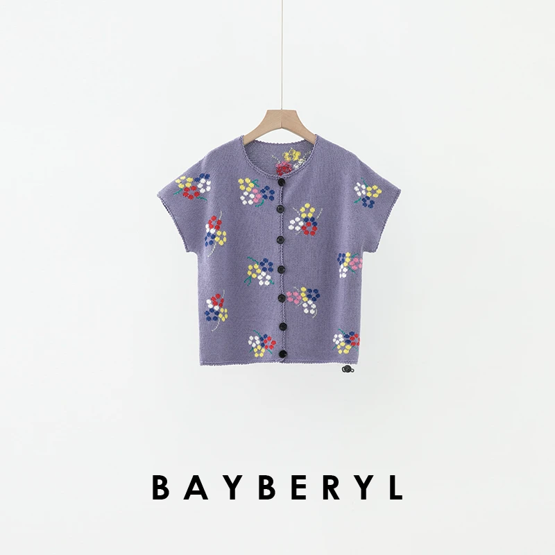BAYBERYL老贝弥花*田园风花朵圆领25春短袖针织衫ZZS5B1021