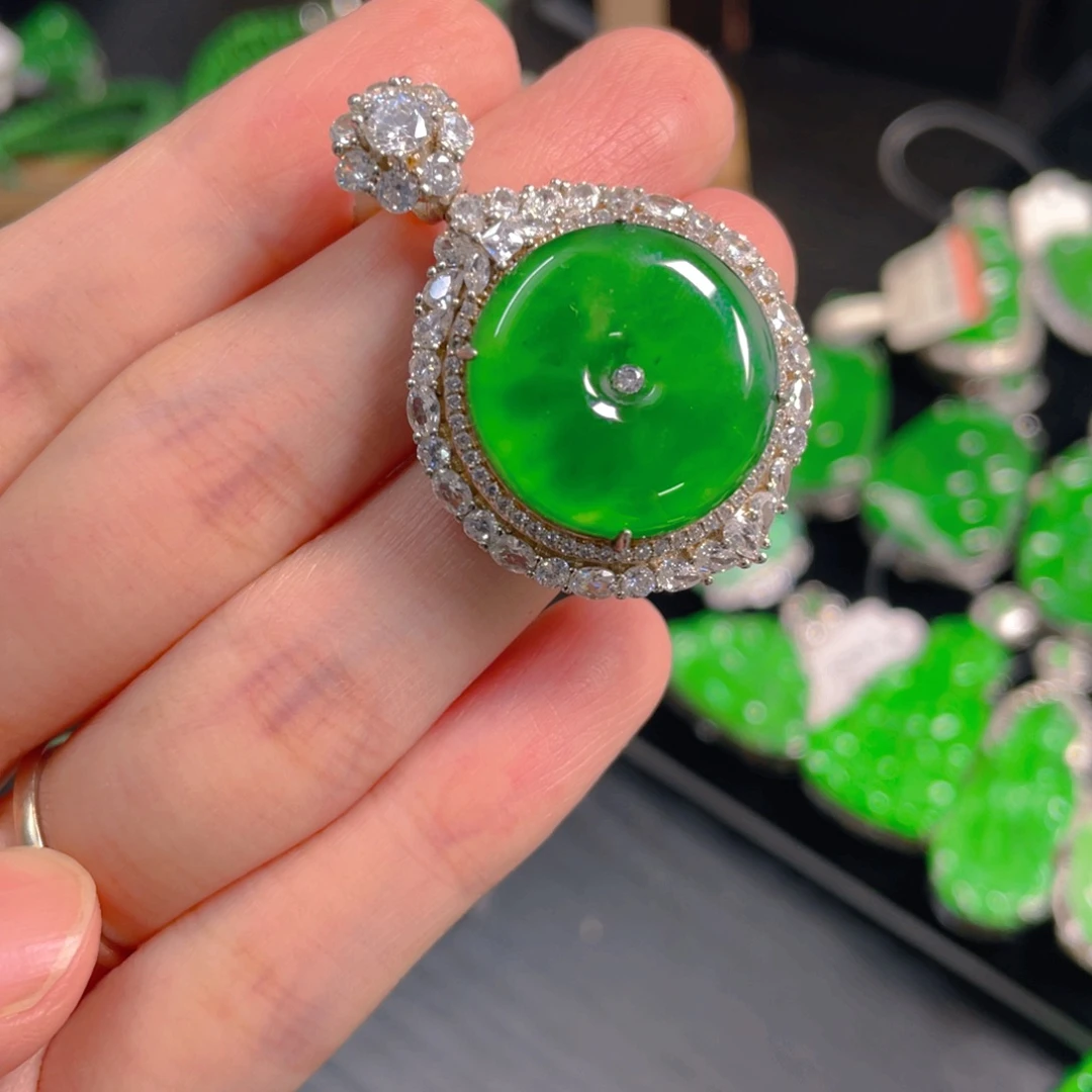 翡翠银S925镶嵌吊坠(不含链)