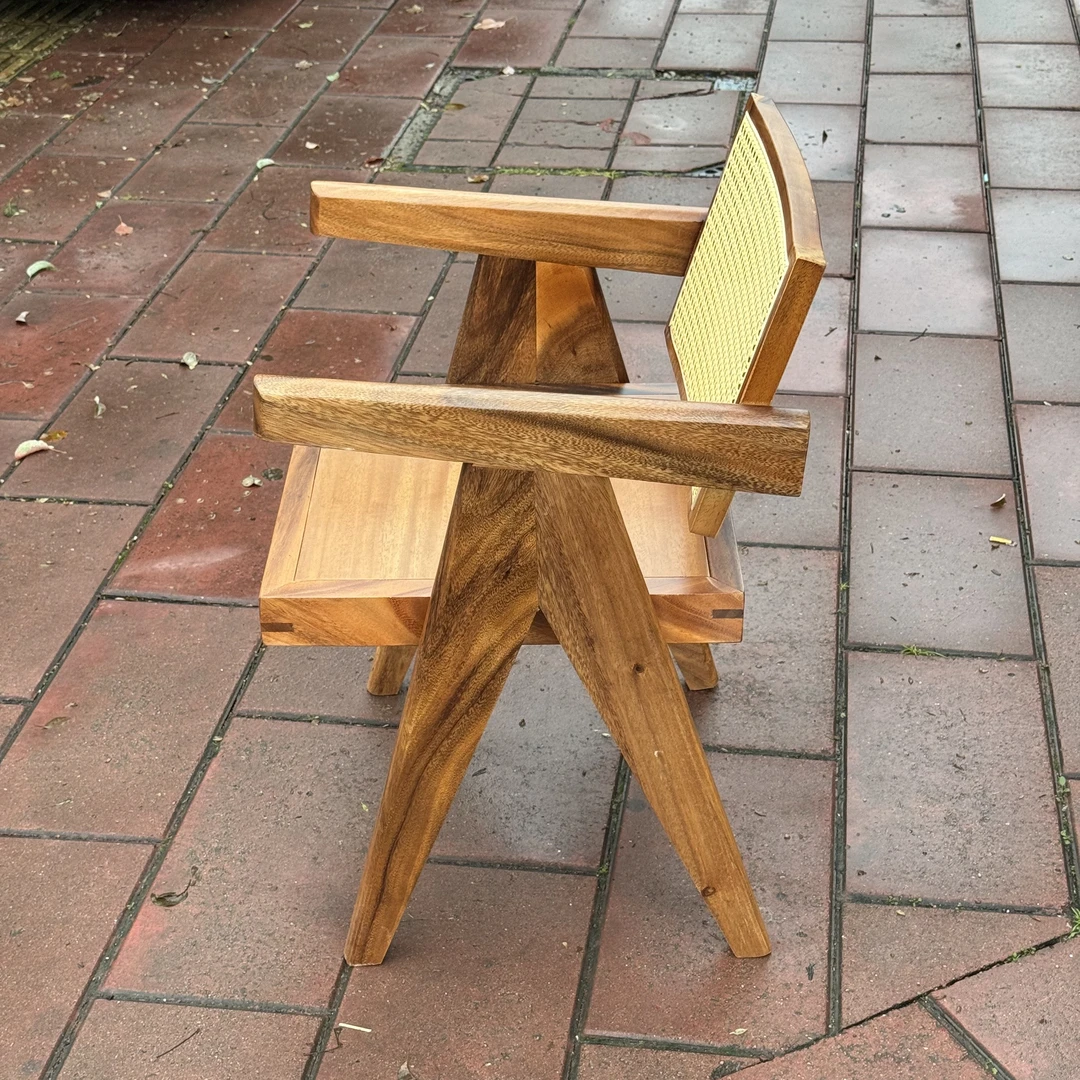 胡桃木实木昌迪加尔椅子现代简约酒店茶桌茶台新中式官帽椅主客椅