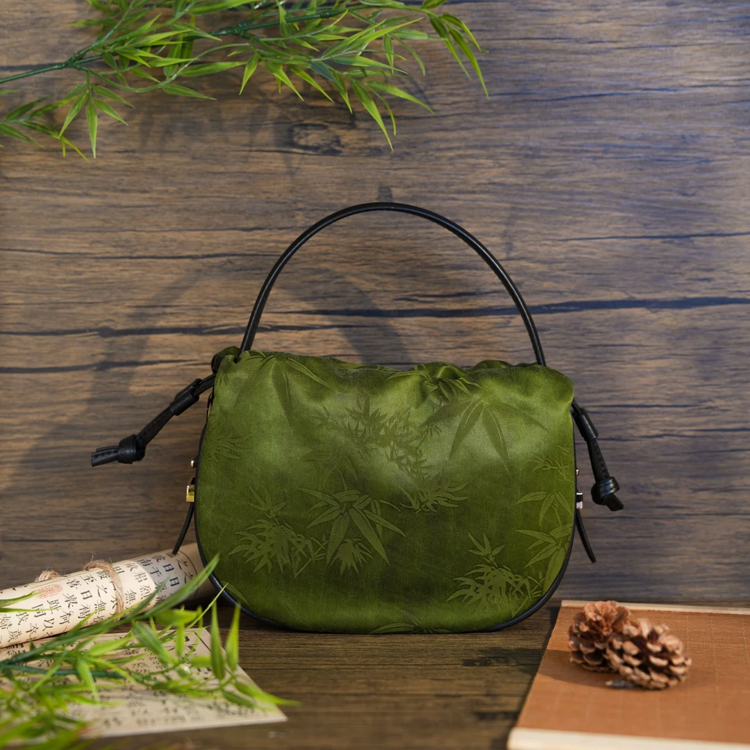 丽百年新中式女士包手提斜挎包包中国风古韵绿色LC2477斜挎包