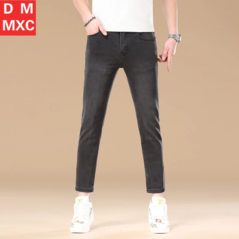 九分牛仔裤男修身小脚弹力薄款2025春夏新款9分裤子高端时尚潮流