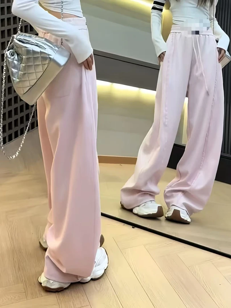 A26-3粉色“穿针引线”休闲长裤（6257）