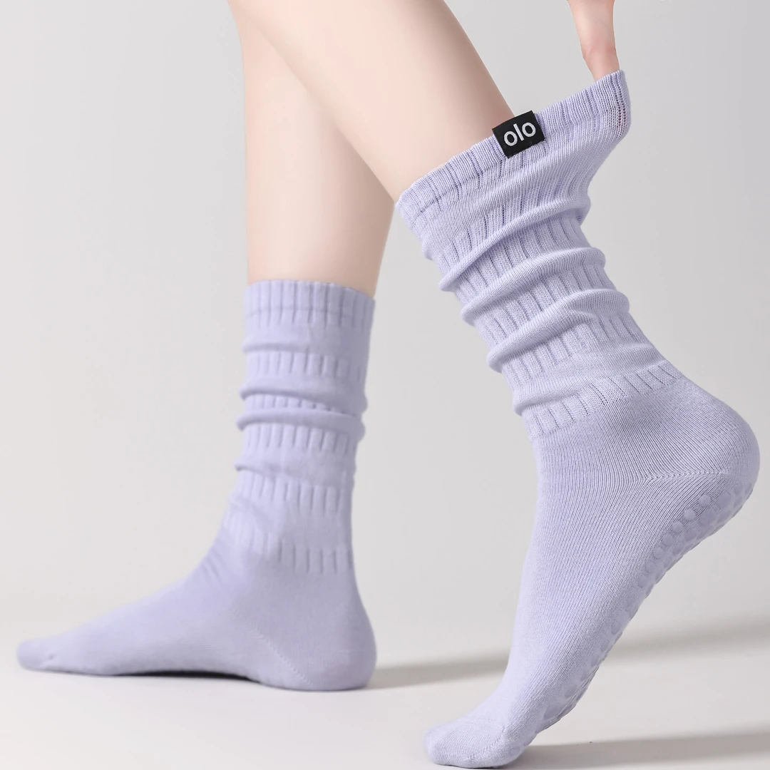 长筒堆堆瑜伽袜专业防滑普拉提小腿袜皱褶叠穿健身运动舞蹈地板袜