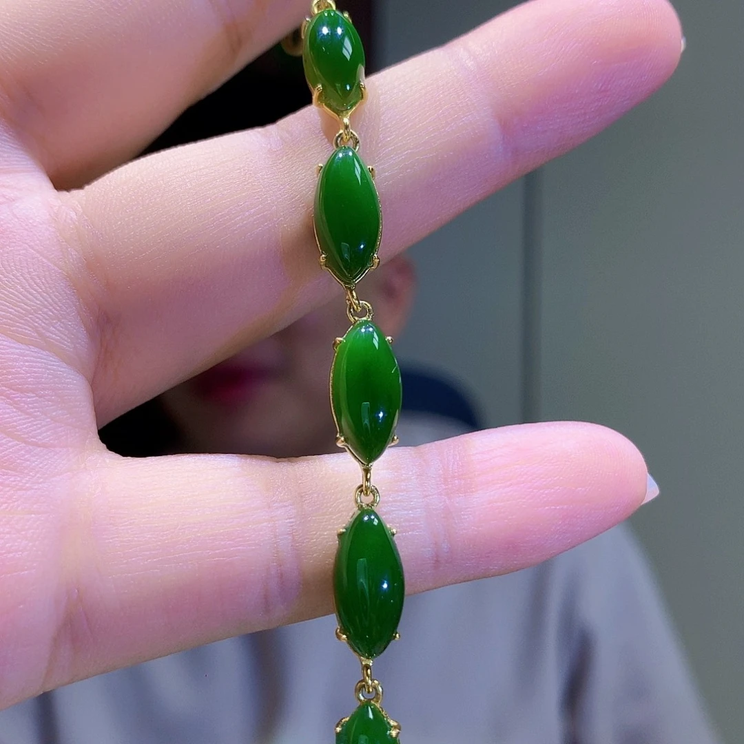 手链银S925镀金镶嵌和田玉（碧玉）