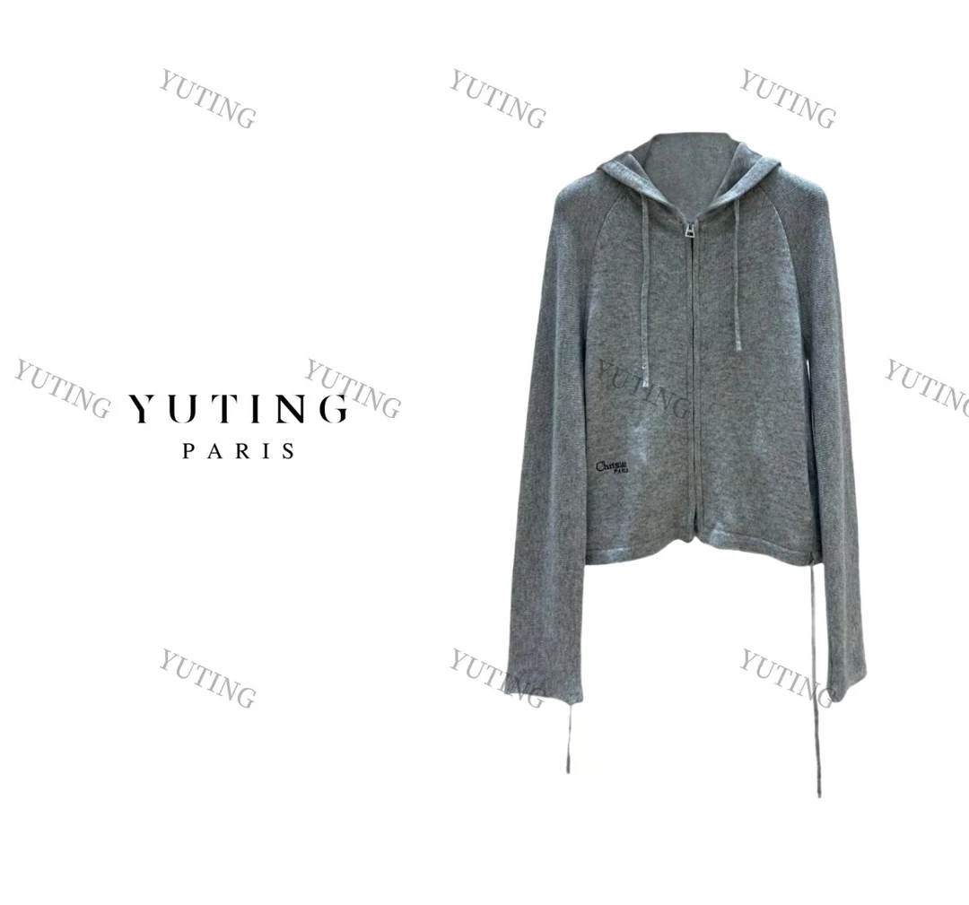 YT 25SS拉链字母刺绣软糯长袖针织衫连帽衫