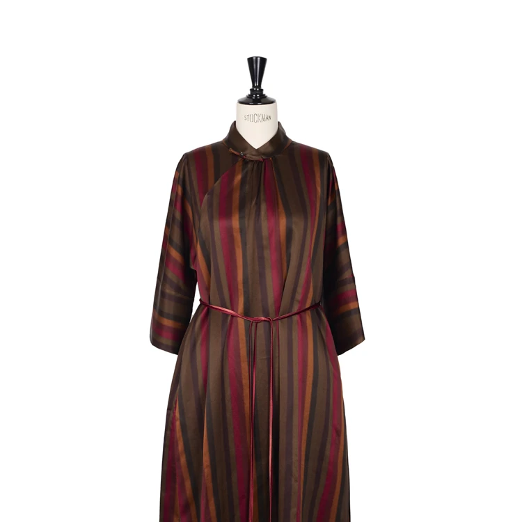 【涟漪】重缎香云纱条纹时髦旗袍连衣裙CD2167641