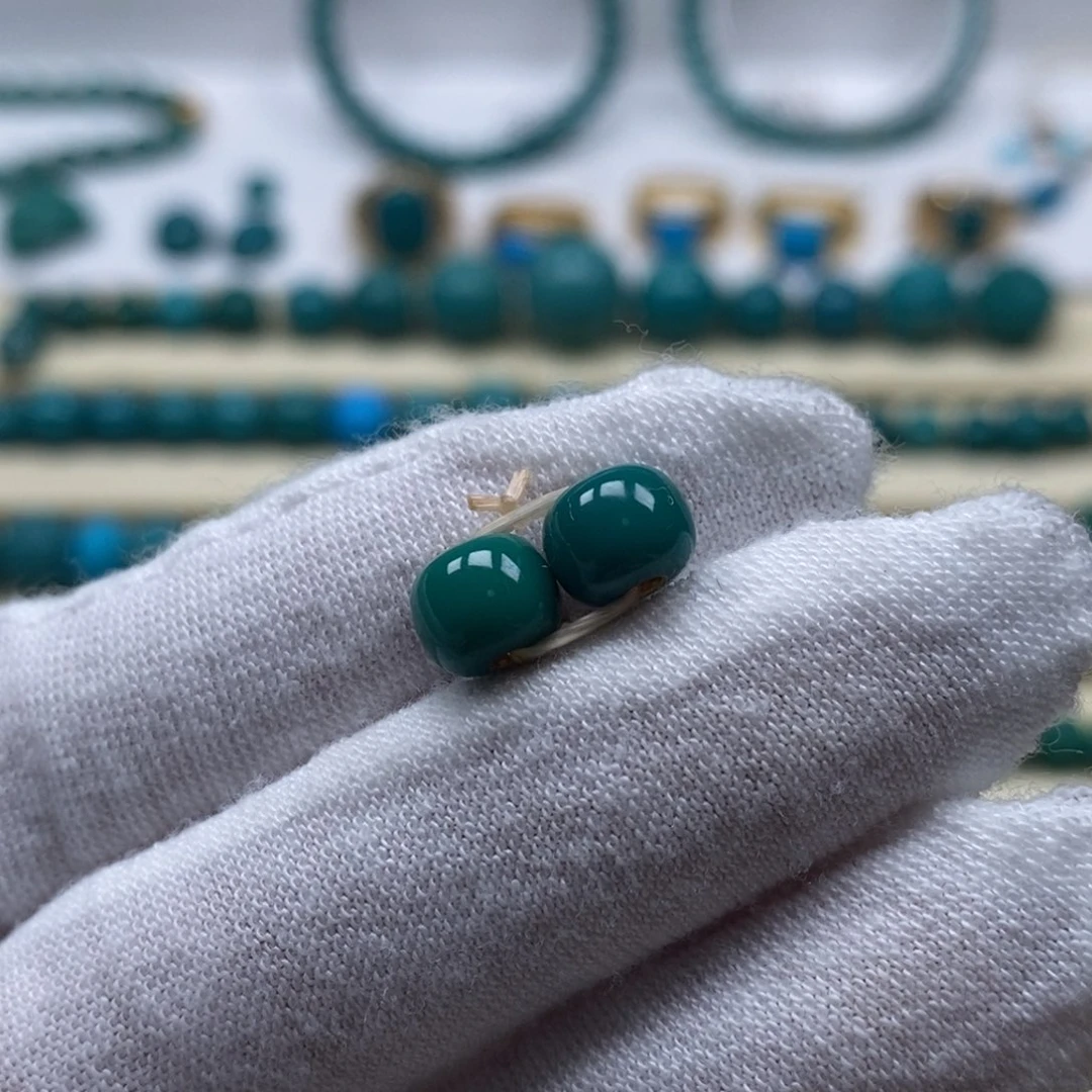 绿松石未镶嵌珠宝奇石老型对珠7.1mm