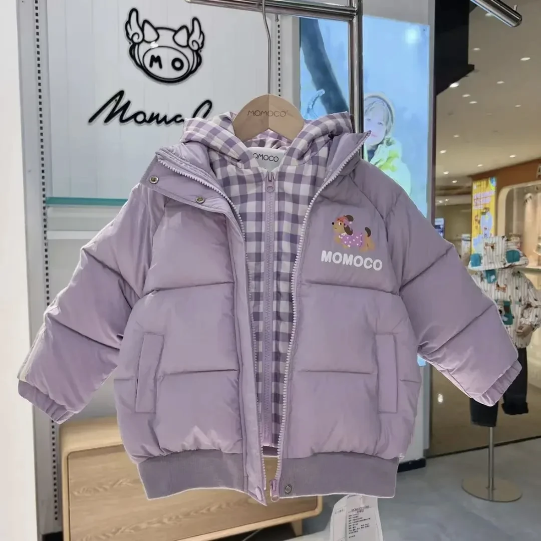 MOMOCO冬季女童时尚假两件格纹连帽棉服外套75820101009