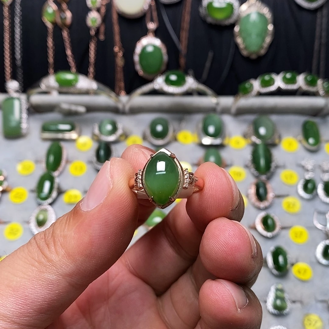 和田玉（碧玉）戒指银S925镶嵌