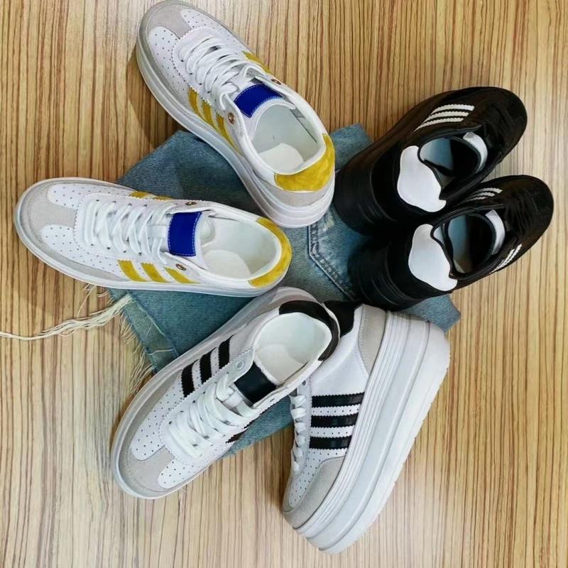 黑色厚底鞋女新款爆款超轻高颜值小个子增高8厘米板鞋真皮松糕鞋