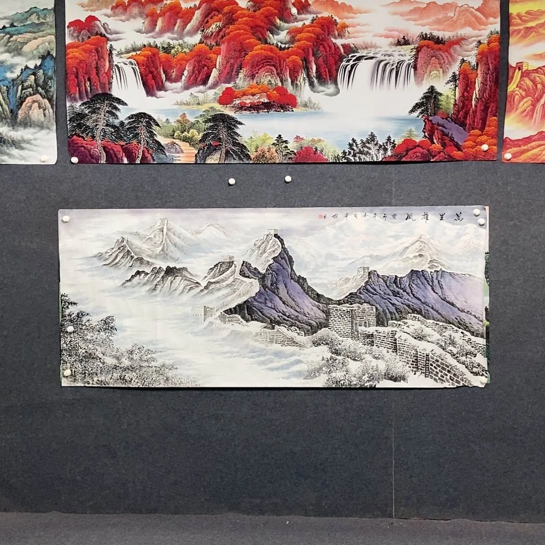 国画小八尺雪景长城一副