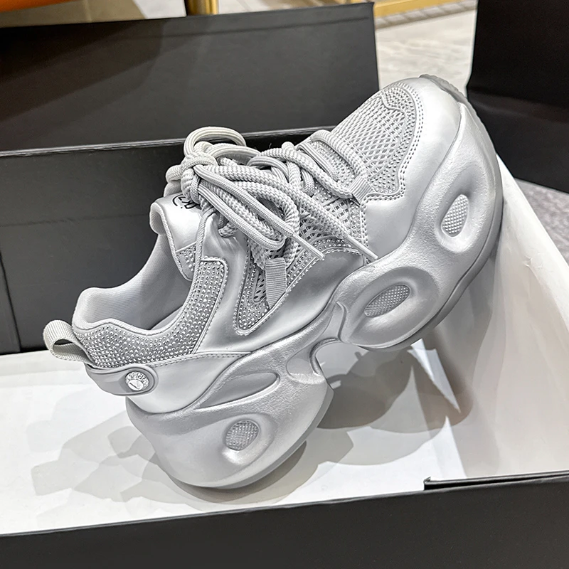 时尚百搭厚底老爹鞋女ins潮透气网面小白鞋夏季运动休闲薄款网鞋