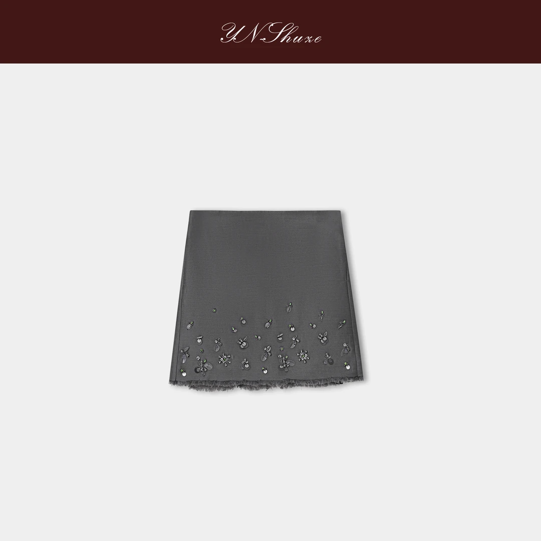 YN-SHUZE【繁花密语】高定气质亮片毛边半身短裙SZ-YNC-2025848