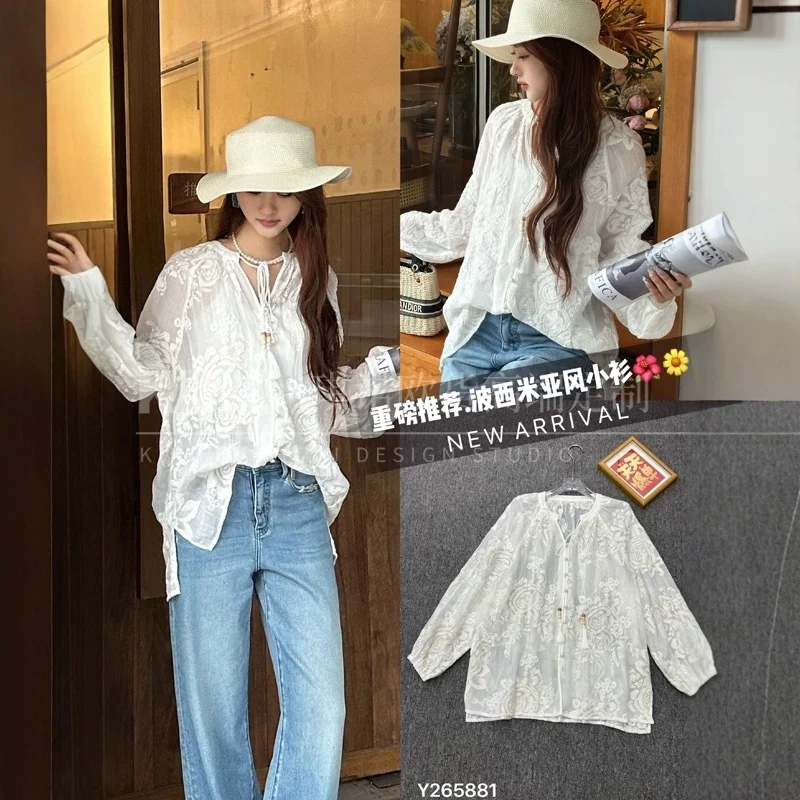 【南油颖颖】2025春款小众时尚重工刺绣棉麻漂亮长袖小衫265881