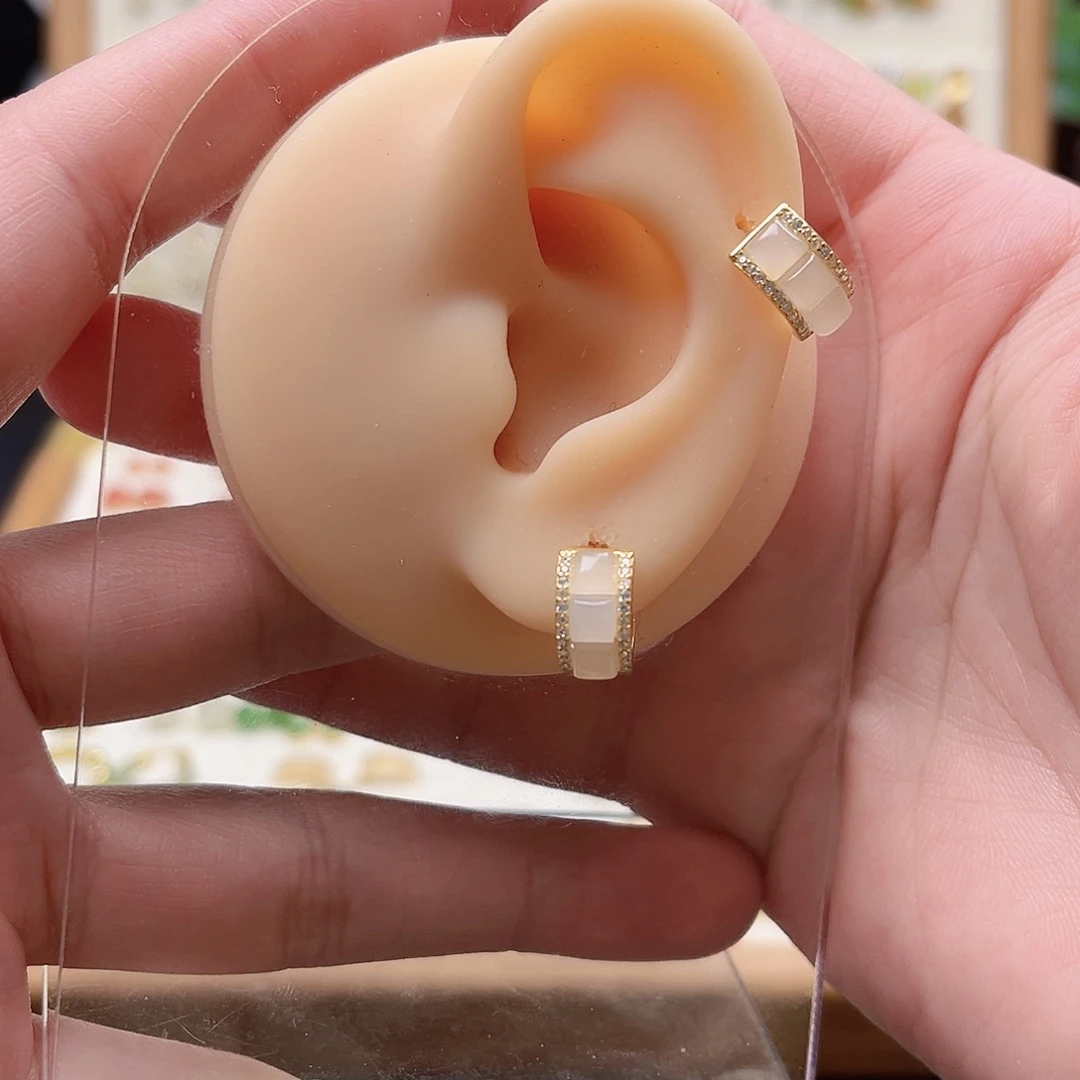 和田玉银S925镶嵌耳饰