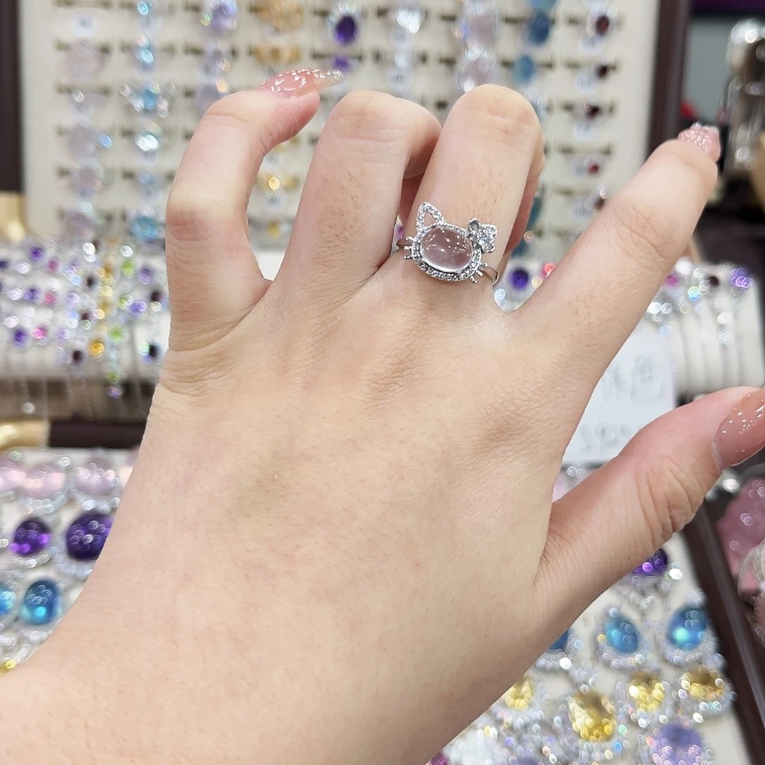 戒指银S925镶嵌烟晶