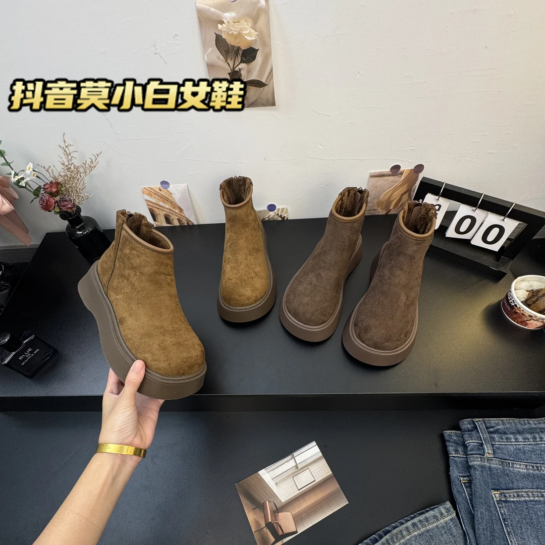 【莫小白】秋冬英伦风厚底圆头复古加绒短靴切尔西舒适百搭马丁靴女