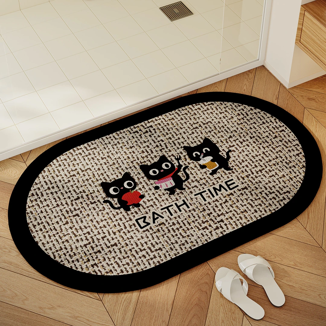 仿亚麻卡通猫咪浴室地垫吸水防滑卫生间脚垫厕所地毯家用进门垫