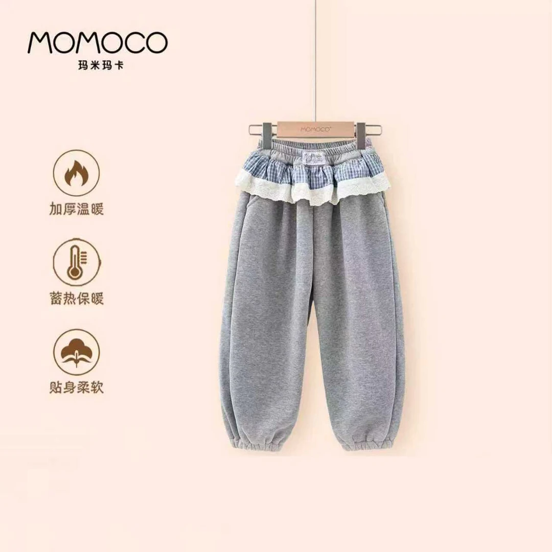 MOMOCO/玛米玛卡女童2025冬季新款时尚拼接加绒卫裤77880358002