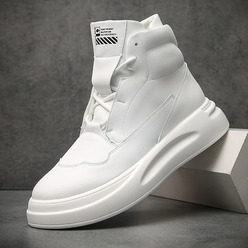 欧洲站男鞋高帮板鞋百搭透气潮鞋男马丁靴中帮小白鞋休闲纯白鞋子