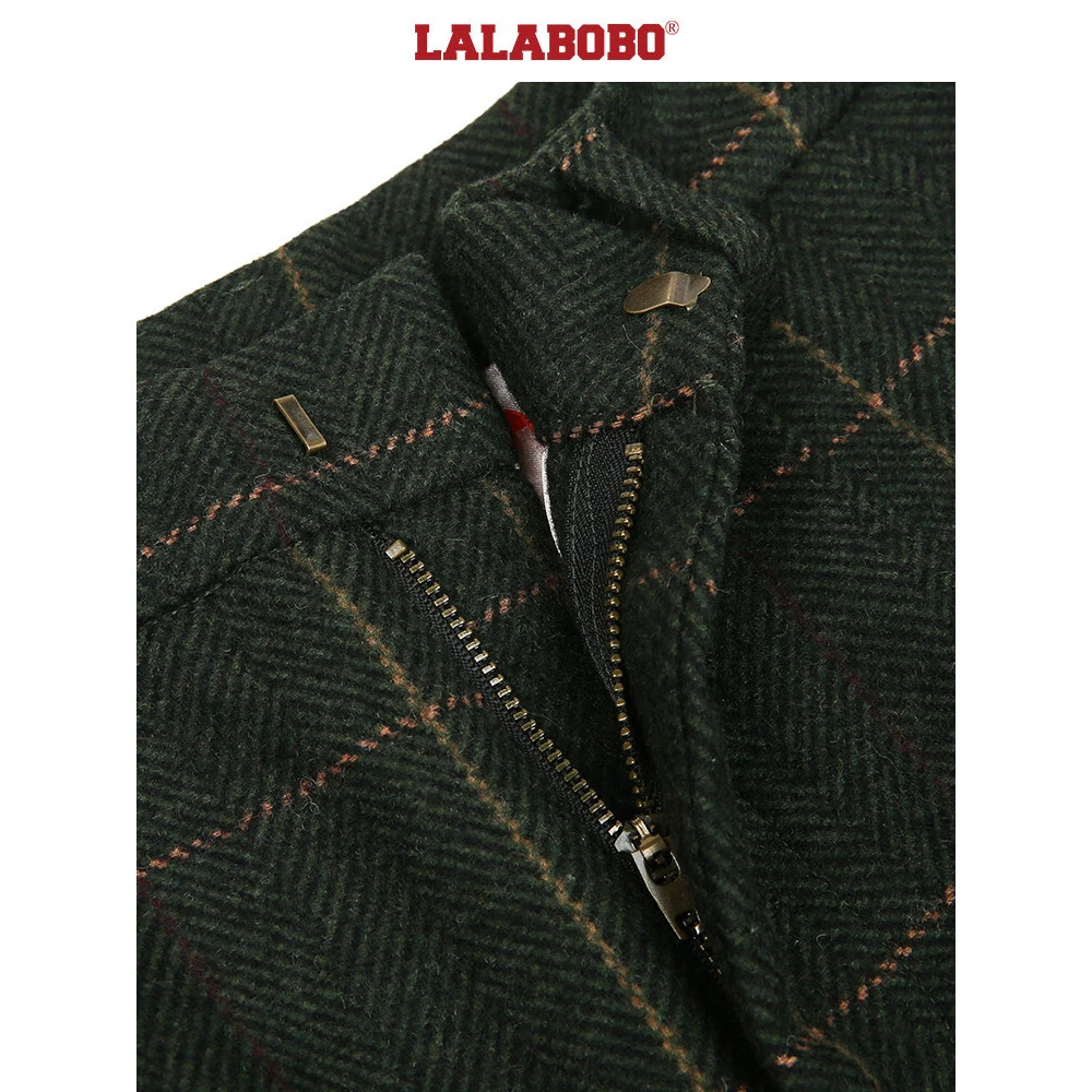 7203【金拐子】设计师春新款复古休闲呢料格纹高腰五分裤