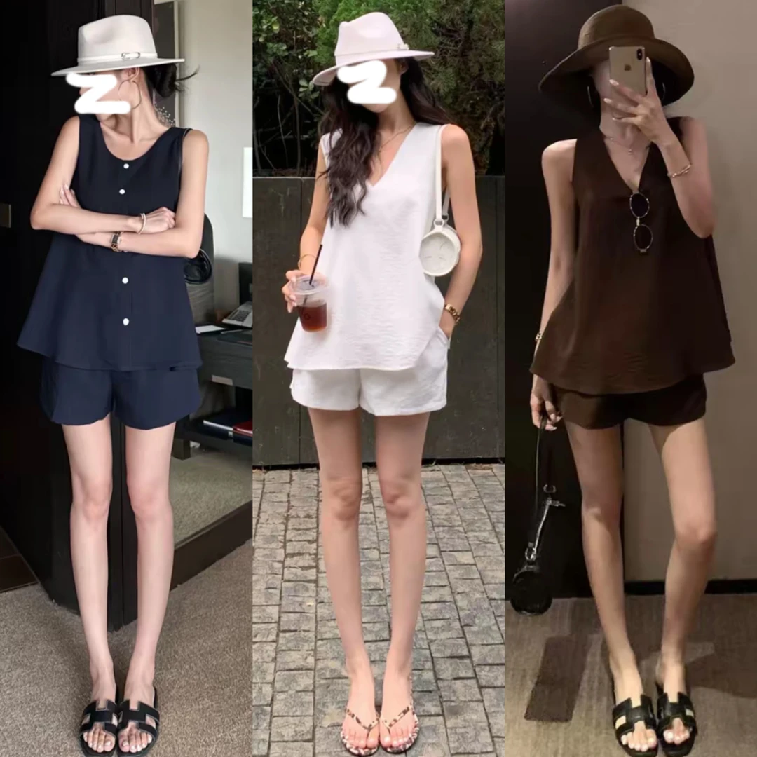 【运费补贴5-8】简约通勤侘寂风白色休闲简约风百搭无袖时尚套装