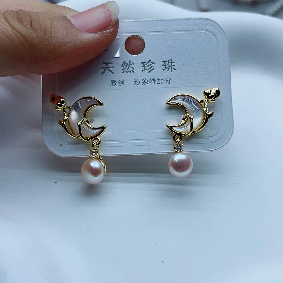 银S925镶嵌耳饰淡水珍珠