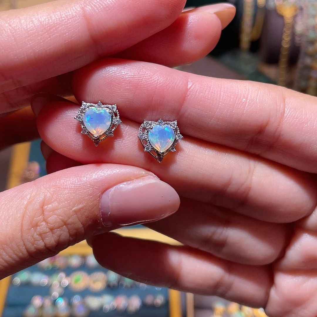 银S925镶嵌欧泊耳钉）晨*