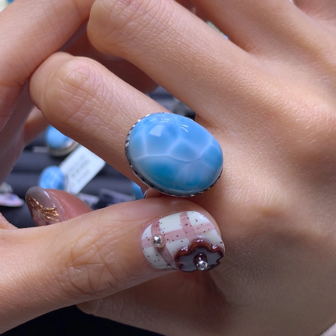 针钠钙石（海纹石）未镶嵌戒指蛋面戒指