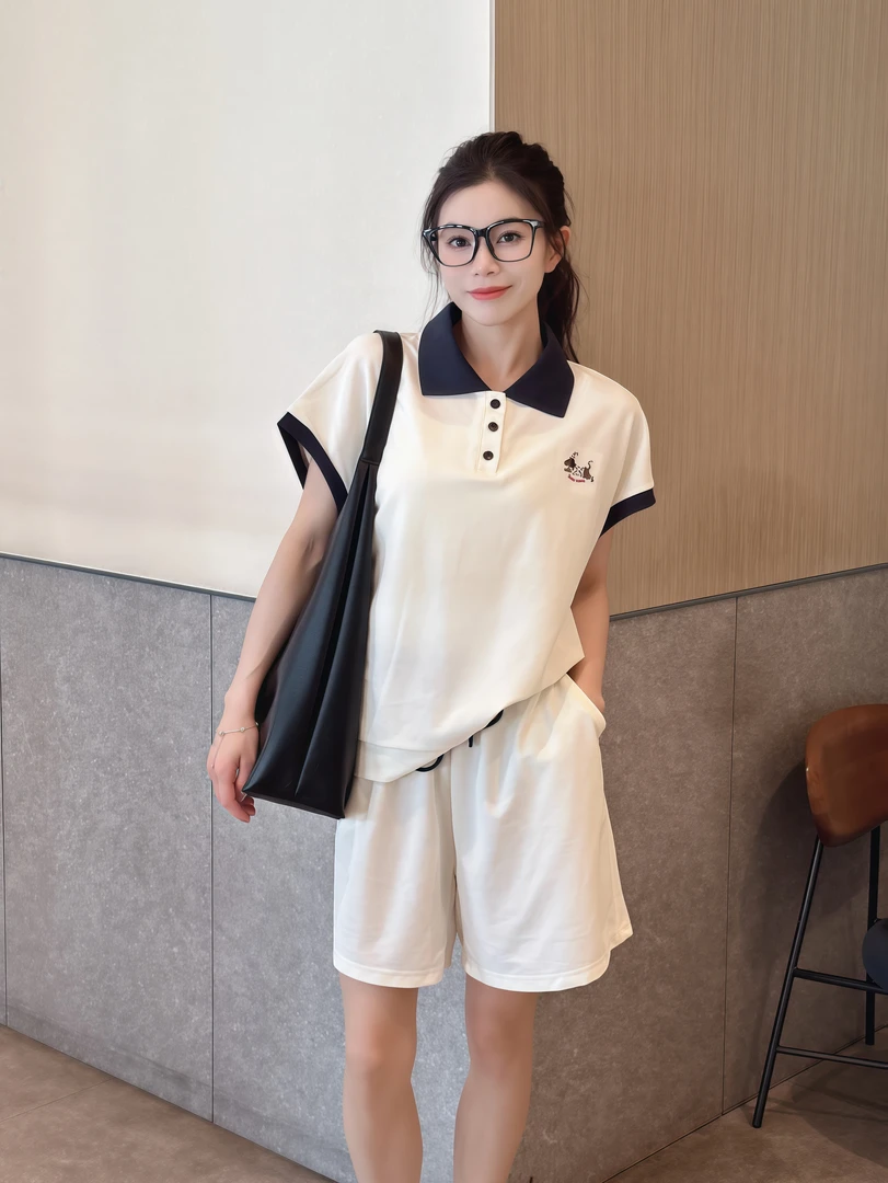 NE2025夏季POLO翻领撞色背心A字短裤刺绣套装9373 Q