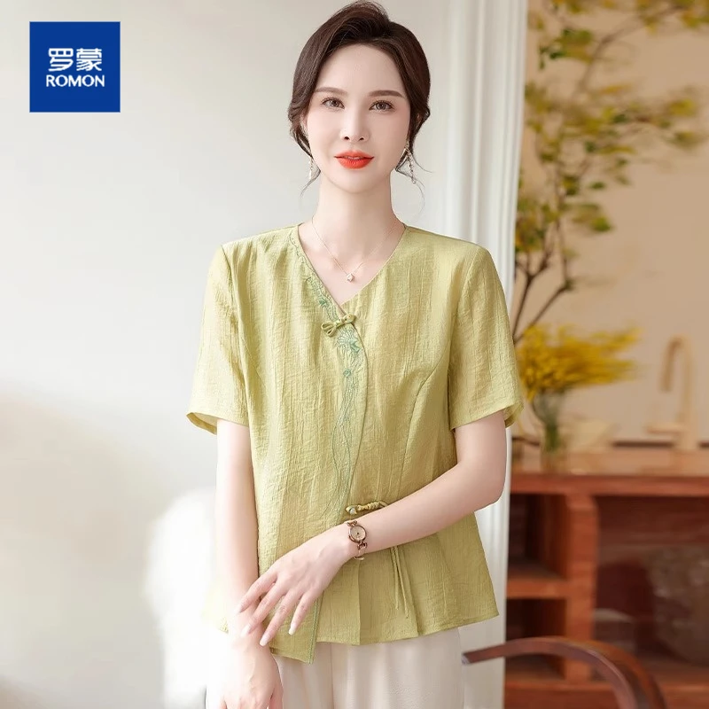 妈妈端庄大气夏装套装短袖新中式小衫洋气质中老年人女上衣服新款