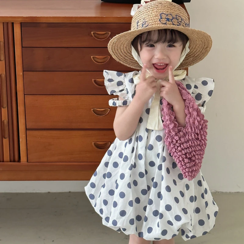 女童连衣裙女孩波点小童泡泡袖公主3-6岁女童洋气夏装蓬蓬裙韩版