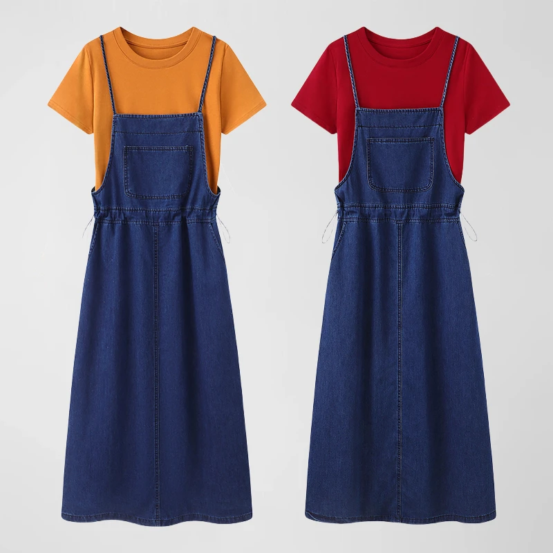 宝丫轻奢  T女式时髦减龄短袖T恤背带牛仔裙两件套装K2832