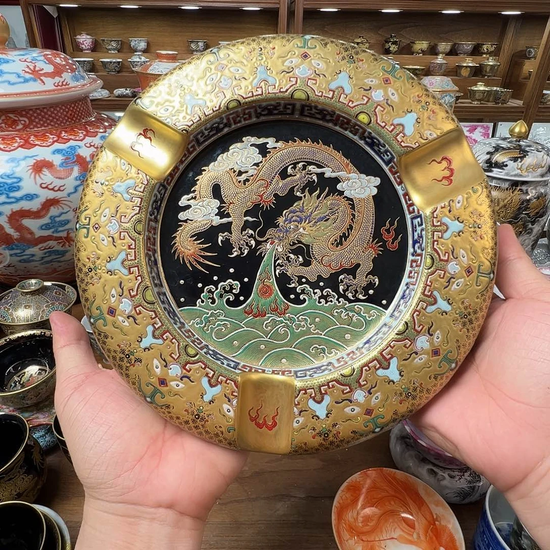 珐琅彩错金银龙吸水雪茄缸
