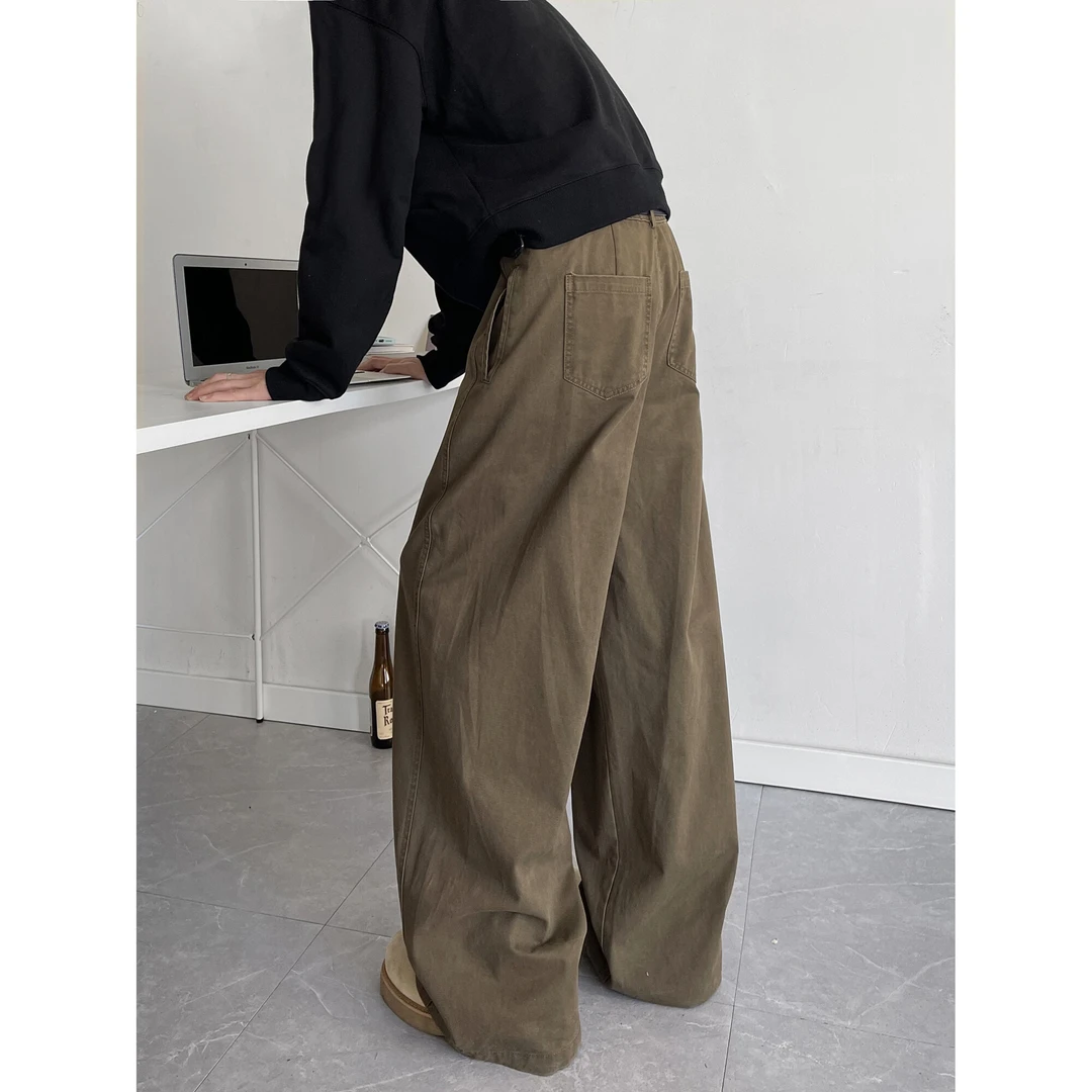 美式复古阔腿工装裤男春季新款垂感设计感裤子潮牌百搭直筒休闲裤